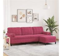 Vidaxl Canapé À 3 Places Et Repose-Pieds Rouge Bordeaux 210 Cm Velours Multicolore