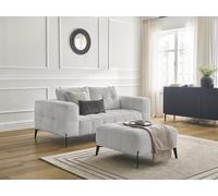 Canapé droit fixe 2 places ANIS tissu bouclette avec pouf gris clair BOBOCHIC Gris clair
