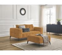 Canapé droit fixe 2 places ANIS tissu bouclette avec pouf jaune BOBOCHIC Jaune