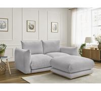 Canapé droit fixe 2 places ERNEST tissu velours côtelé avec pouf gris clair BOBOCHIC Gris clair