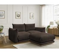 Canapé droit fixe 2 places ERNEST tissu velours côtelé avec pouf marron BOBOCHIC Marron