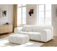 Canapé droit fixe 2 places MELISSE tissu texturé avec pouf blanc BOBOCHIC Blanc