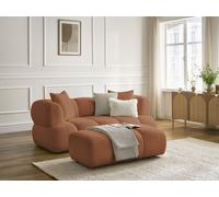Canapé droit fixe 2 places PAMIRA tissu bouclette avec pouf orange BOBOCHIC Orange