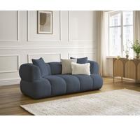 Canapé droit fixe 2 places PAMIRA tissu bouclette bleu foncé BOBOCHIC Bleu foncé