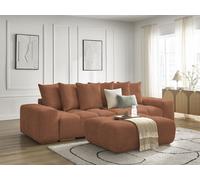 Canapé droit fixe 3 places ANAKIN tissu bouclette avec pouf orange BOBOCHIC Orange