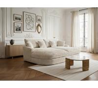 Canapé droit fixe 3 places BELEM assise profonde gros côtelé doux beige BOBOCHIC Beige