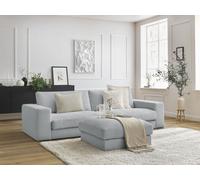 Canapé droit fixe 3 places compact LEONARD velours côtelé avec pouf gris clair BOBOCHIC Gris clair