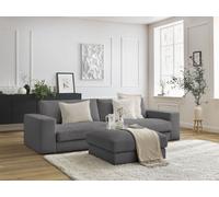 Canapé droit fixe 3 places compact LEONARD velours côtelé avec pouf gris foncé BOBOCHIC Gris foncé