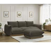 Canapé droit fixe 3 places ERNEST tissu bouclette avec pouf marron BOBOCHIC Marron