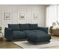 Canapé droit fixe 3 places ERNEST tissu velours côtelé avec pouf bleu foncé BOBOCHIC Bleu foncé