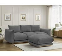 Canapé droit fixe 3 places ERNEST tissu velours côtelé avec pouf gris foncé BOBOCHIC Gris foncé