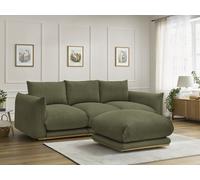 Canapé droit fixe 3 places ERNEST tissu velours côtelé avec pouf vert clair BOBOCHIC Vert clair