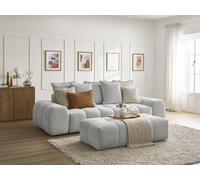 Canapé droit fixe 3 places EVEREST tissu chiné avec pouf gris clair BOBOCHIC Gris clair