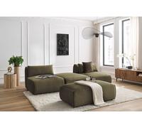 Canapé droit fixe 3 places JEANNE avec pouf tissu velours vert BOBOCHIC 4 places Vert