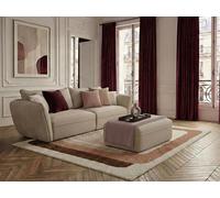 Canapé droit fixe 3 places LUIGI tissu lisse avec pouf beige BOBOCHIC Beige