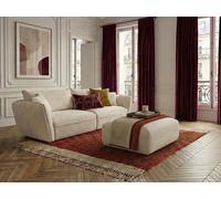 Canapé droit fixe 3 places LUIGI tissu lisse avec pouf blanc BOBOCHIC Blanc