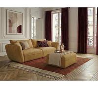 Canapé droit fixe 3 places LUIGI tissu lisse avec pouf jaune BOBOCHIC Jaune