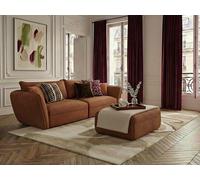Canapé droit fixe 3 places LUIGI tissu lisse avec pouf orange BOBOCHIC Orange