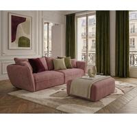 Canapé droit fixe 3 places LUIGI tissu lisse avec pouf rose BOBOCHIC Rose