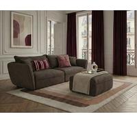 Canapé droit fixe 3 places LUIGI tissu lisse avec pouf taupe BOBOCHIC Taupe