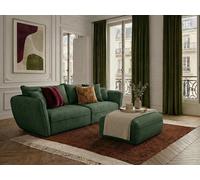 Canapé droit fixe 3 places LUIGI tissu lisse avec pouf vert BOBOCHIC Vert