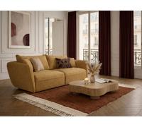 Canapé droit fixe 3 places LUIGI tissu lisse jaune BOBOCHIC Jaune