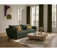 Canapé droit fixe 3 places LUIGI tissu lisse vert BOBOCHIC Vert