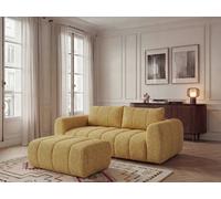 Canapé droit fixe 3 places NESTY tissu chiné avec pouf jaune BOBOCHIC Jaune