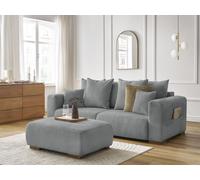 Canapé droit fixe 3 places SIDONIE tissu chiné avec pouf gris foncé BOBOCHIC Gris foncé