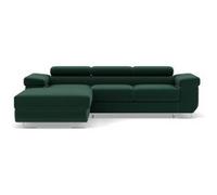 Pablo - canapé d'angle gauche - 6 places - convertible avec coffre et têtières réglables - en velours - Vert