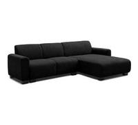 MENZZO Canapé d'angle moderne 287cm Wallis Velours côtelé Noir -L287 x P161 x H71 cm
