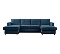 Canape droit fixe LISA DESIGN Jake 7 places en velours cotele bleu avec coffre Bleu Ardoise G