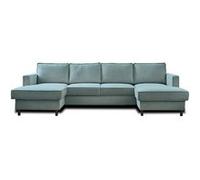 Canape droit fixe lisa design Jake 7 places en velours cotele bleu avec coffre Bleu G