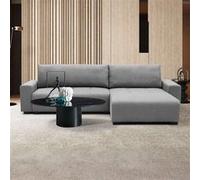 Canape droit fixe menzzo malone 3 places en tissu gris avec coffre gris
