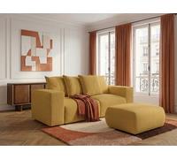 Canapé droit fixe modulable VOLTAIRE tissu chiné avec pouf jaune BOBOCHIC 3 places Jaune