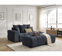 Canapé droit fixe MONT-BLANC velours avec pouf bleu foncé accoudoir gauche BOBOCHIC 5 places Accoudoir gauche Bleu foncé
