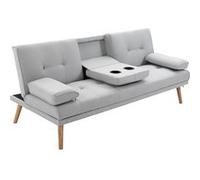 HOMCOM Canapé Convertible 3 Places Design scandinave Inclinaison Dossier réglable 3 Niveaux Dossier Centrale Rabattable 2 Porte-Verres Bois Massif Lin Gris Clair