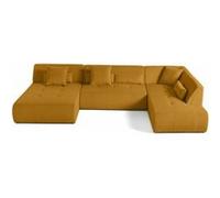 Canape droit LISA DESIGN 7 places en velours jaune 198 x 334 x 75 cm Jaune G