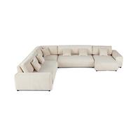 Canape droit LISA DESIGN 8 places en velours beige 286 x 286 x 79 cm