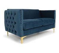 Canape droit menzzo 2 places en velours bleu 70 x 145 x 74 cm Bleu G