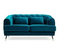 Menzzo Canapé 2 Places Glams - Style Boudoir capitonné - Velours Bleu Canard - L140 x P75 x H85 cm - Design élégant Salon ou Chambre