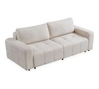 Menzzo Canapé Convertible 3 Places Cloudy - Tissu Bouclette crème - Canapé lit avec Couchage intégré - Design Moderne et Cosy