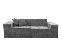 Canapé droit modulable avec ottoman en tissu texturé "Lusso" - 3 places - Gris