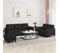 vidaXL Ensemble de canapés 3 pcs avec coussins Noir Similicuir