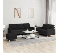 vidaXL Ensemble de canapés 3 pcs – Tissu noir – Avec coussins