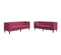 VIDAXL Ensemble canapé Chesterfield - Rouge bordeaux Velours