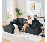 Canapé en forme de L entièrement compressé 235 cm, velours côtelé, noir | Canapé d'angle modulaire avec mousse haute densité, 2 coussins, sans montage, 72 h à 1 semaine, 400 kg, pour salon
