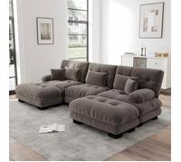 Canapé en forme de U sofa D'angle,Canapé 3 Places modulaire pour salon,canapé transformable de siège de profondeur avec pouf,marron