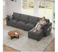 Canapé en Forme L réglable à Gauche et à Droite, Canapé d'angle Convertible avec Poches, Fauteuil rembourré en Velours Gris