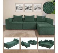 Canapé en L HWC-O54, canapé lounge avec ottomane, modulable à droite/gauche, tissu/textile 63x270x190cm vert